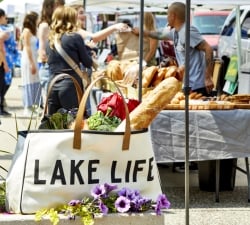 Bag filled with purchases from farmers market