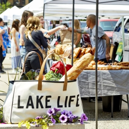 Bag filled with purchases from farmers market