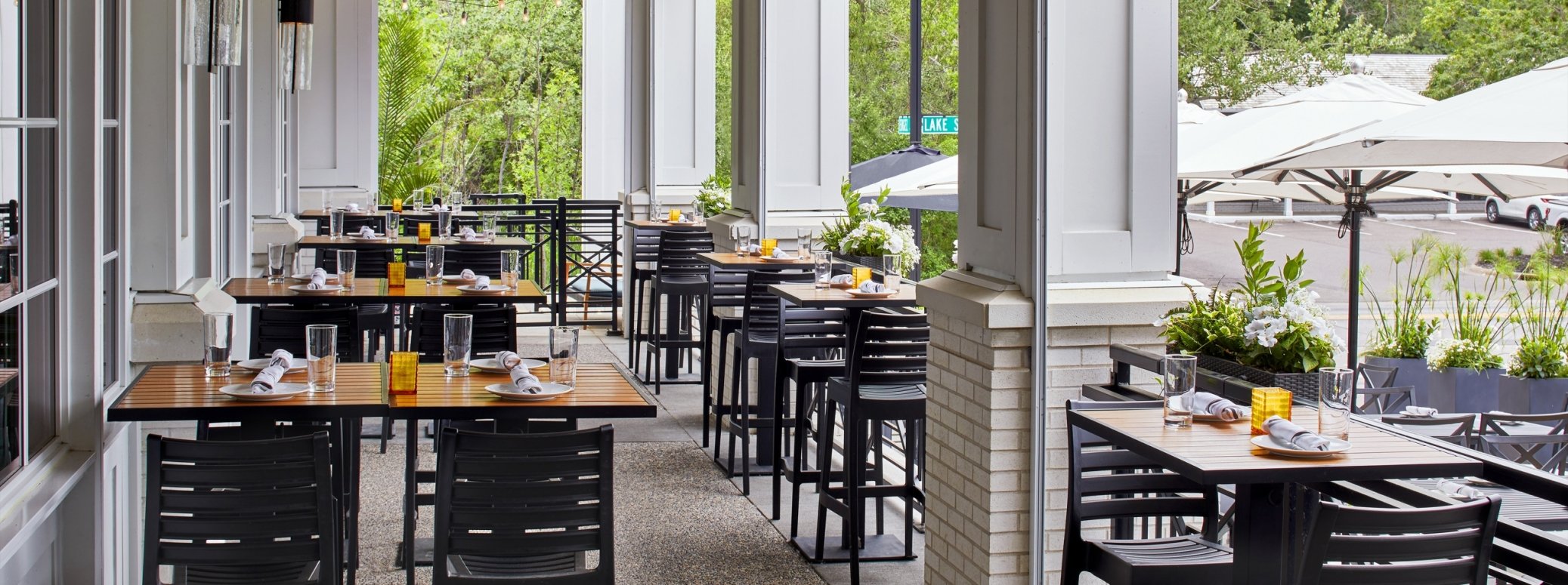 Restaurant outdoor seating on covered porch