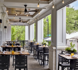 Restaurant outdoor seating on covered porch
