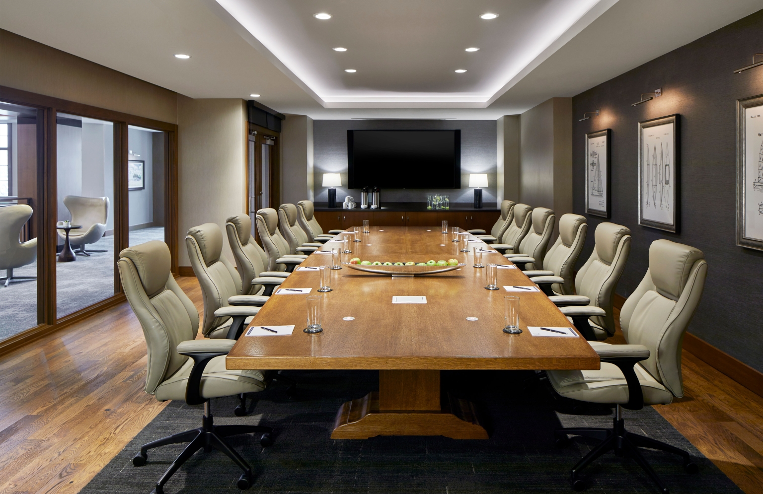 Boardroom with long table and chairs