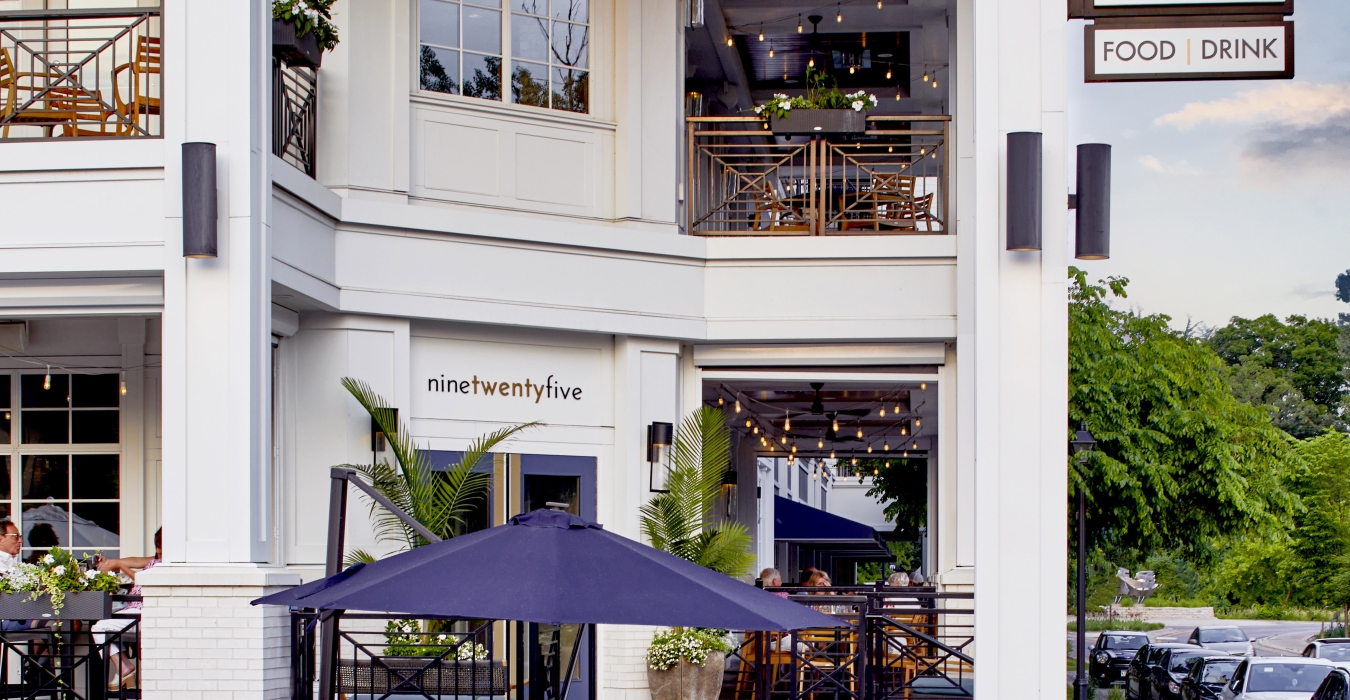 Restaurant entrance with outdoor seating