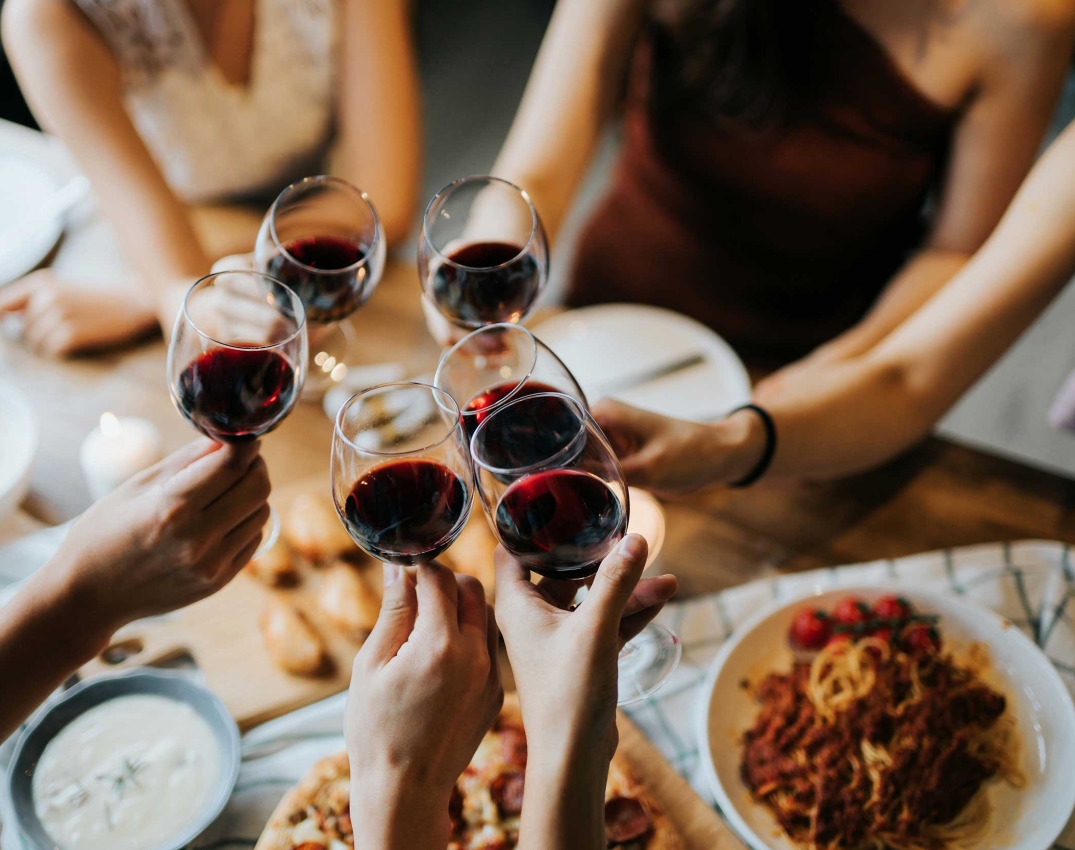 wine glasses cheering