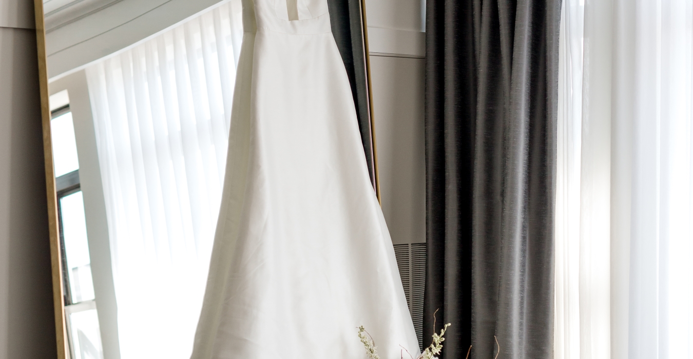 wedding dress with flowers and shoes