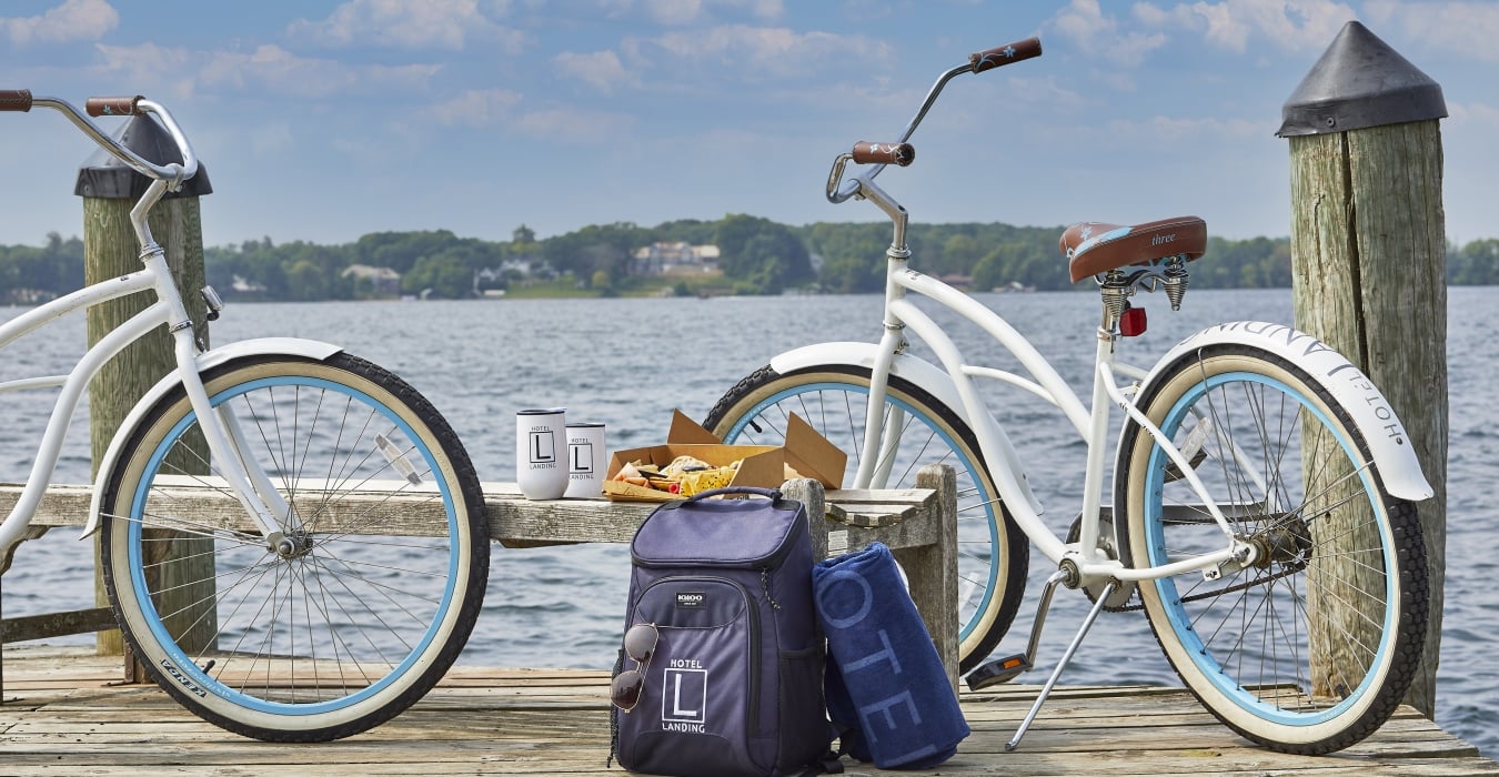 Hotel Landing bikes parked at Lake Minnetonka