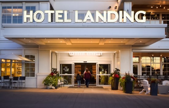 The Hotel Landing exterior at dusk