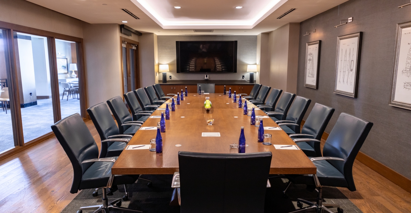 Boardroom with long table and chairs