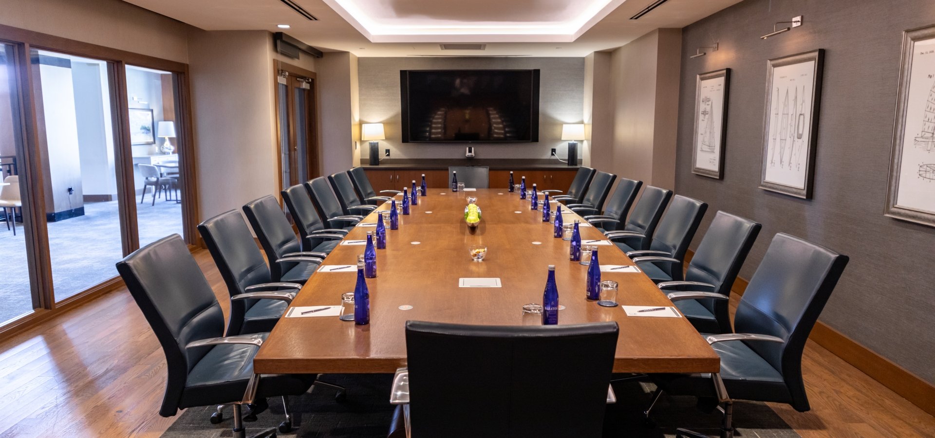 Boardroom with long table and chairs