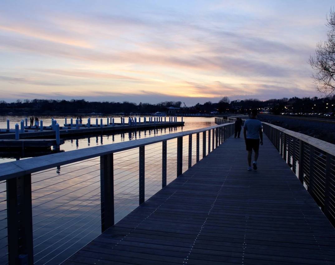 Fall walking path along Wayzata's Lakewalk shoreline