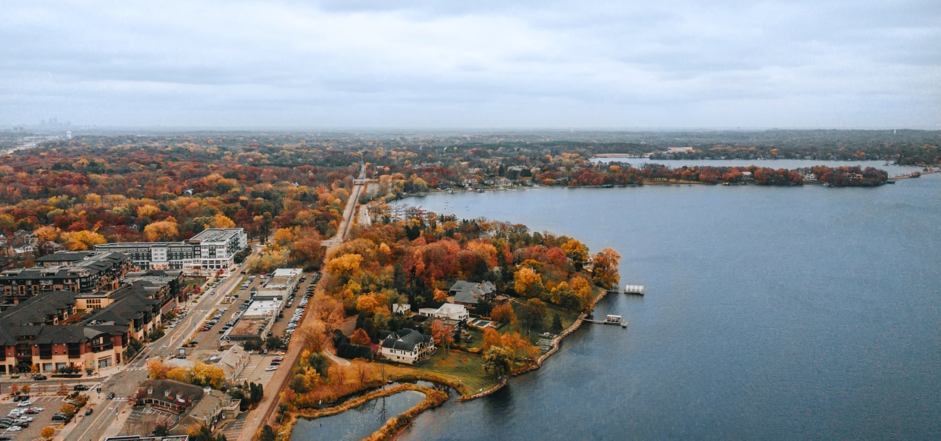 Fall foliage along Lake Minnetonka near The Hotel Landing in Wayzata